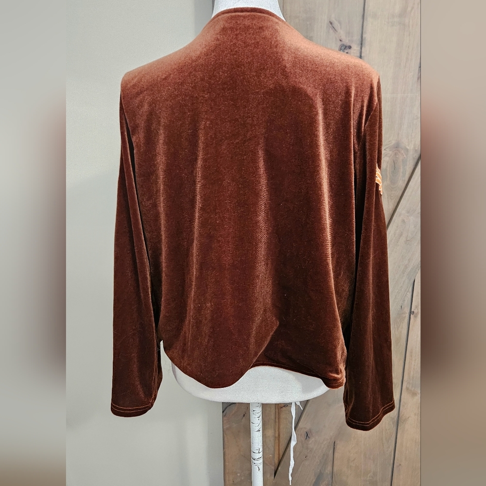RUSTTY DUSTTY Floral Embroidery Open Front Velvet Jacket/blazer.Rust Brown M NWT - Picture 8 of 16